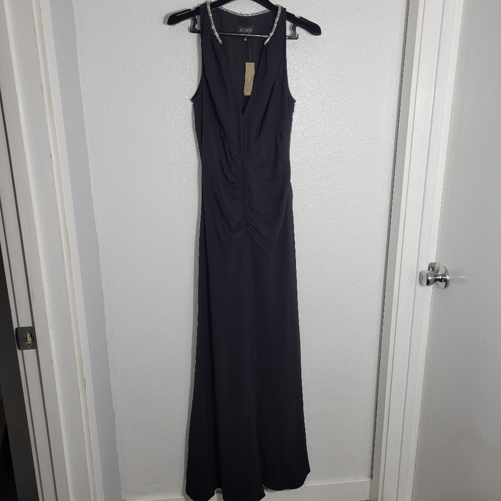 J Crew Collection Full-length embellished ruched dress CD510 Size 2 Black Formal - Picture 7 of 13